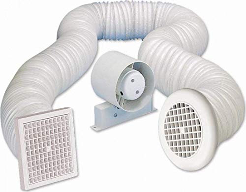 Airvent 434446A Inline Loft Extractor Fan with Timer 4 / 100mm for Bathroom - Full Kit including Ducting & Grilles, White