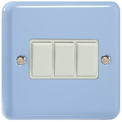 Varilight 3-Gang 10A 1- or 2-Way Rocker Switch Duck Egg Blue