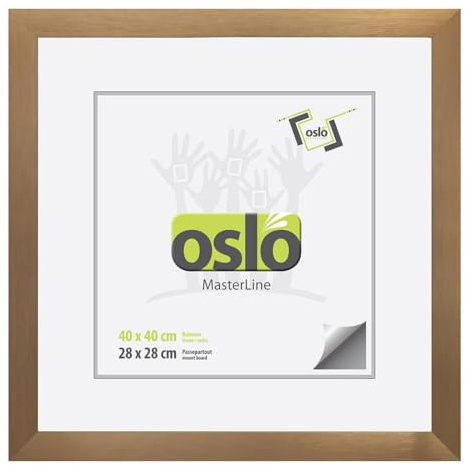 OSLO MasterLine Bilderrahmen 40 x 40 quadratisch gold matt Aluminium gebürstet 3 cm breit, Echt-Glas Foto-rahmen Metall