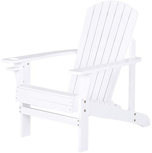 Outsunny Fauteuil de Jardin Adirondack Grand Confort Porte-gobelet intégré Bois de Sapin traité Peint Blanc