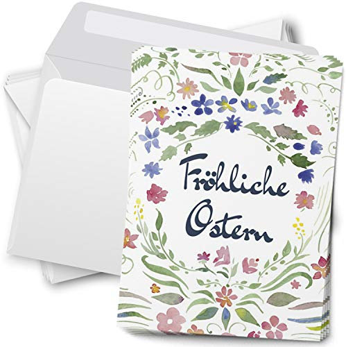Einladungskarten Manufaktur Hamburg 10 Postkarten zu Ostern mit Umschlägen im Set - Osterkarten modern Fröhliche Ostern Aquarell Osterpostkarten