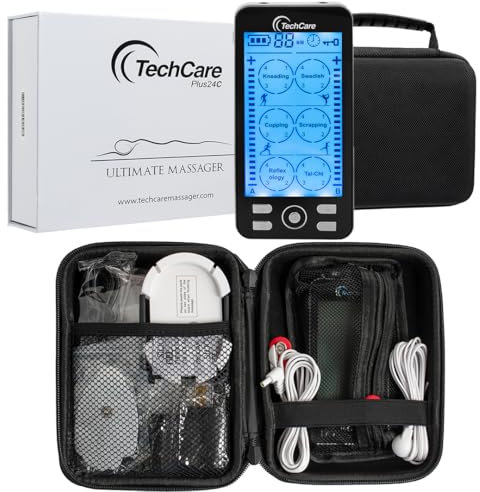 Tens Unit TechCare Plus 24 Massager Muscle Stimulator Device Machine Pulse Massager with Protective Cover Case Sciatica Plantar Fasciitis Tennis Elbow Back Shoulder Neck