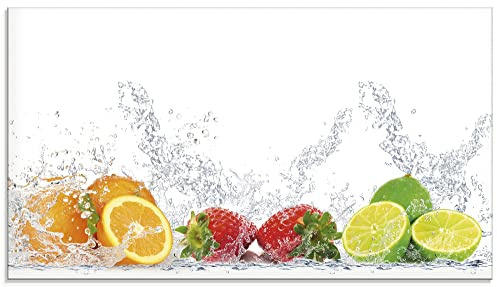 ARTland Spritzschutz Küchenrückwand aus Alu für Küche Herd Spüle 90x50 cm (BxH) mit Motiv Essen Obst Früchte Erbeeren Limette Orange Modern Hell Bunt S6JP
