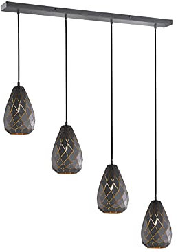 Trio Leuchten Pendelleuchte Onyx 301300442, Metall, anthrazit / innen goldfarbig, Kabel gewebeummantelt schwarz