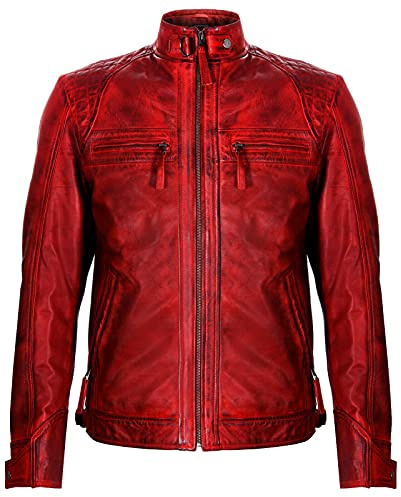 Infinity Leather Herren Retro Gesteppte Echt Nappa Bikerjacke Aus Leder