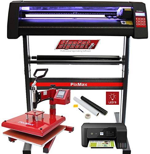 PixMax LED-Leuchten Swing Heat Press Machine 38 cm Drucker Unkraut-Set Sublimationsdruck Transfer-Transfer Anpassen Personalisieren, Komplettes Bündel