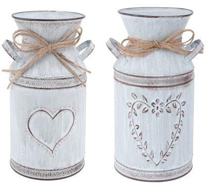 YARNOW 2 Stücke Vintage Blumenvase Rustikal Milchkanne Landhausstil Dekovase Retro Metallvase französische Eimer Shabby Chic Übertopf Kaktus Topf Eisen Blumentopf Blumeneimer Tischdeko