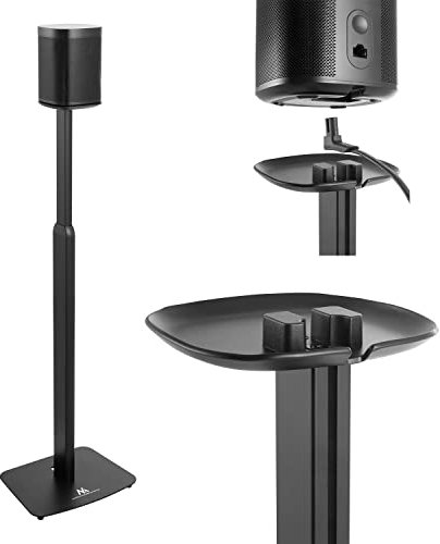 Maclean MC-896 Speaker Floor Stand Compatible with Sonos One and One SL Stand with Cable Management Holder Height Adjustable from 70 to 127 cm (1)