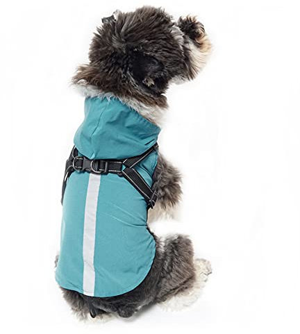 Hunde-Regenmantel mit Geschirr, Kapuze, Regenjacke, wasserdicht, Regenponcho, reflektierend, verstellbar, Mantel für Welpen, kleine, mittelgroße und große Hunde (3XL, Grün)