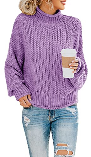 Saodimallsu Jersey Mujer Holgado Cuello Medio Alto Informal,Violeta,S