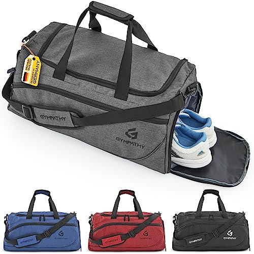 Gympathy® Sporttasche für Damen und Herren | Mit Schuhfach & Nassfach | Trainingstasche für Fitness, Sport & Freizeit | Gym Bag Weekender Reisetasche | Grau
