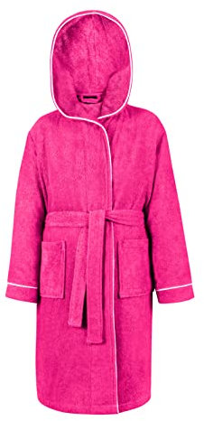 LAYNENBURG Premium Bademantel Kinder & Teenager mit Kapuze - 100% Baumwolle - OEKO TEX Standard 100 - flauschiges Frottee - Größe (158/164, Fuchsia)