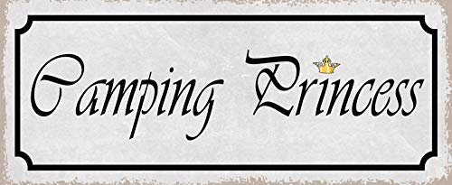 DekoDrom® Blechschild 27x10 cm Camping Princess Zelt Prinzessin Krone Freiheit Natur Grillen Freunde Familie Wand Deko Bar Kneipe Cafe Sammler Geschenk