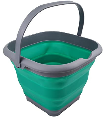 SAMMART 8,5 l zusammenklappbarer quadratischer praktischer Eimer/Faltbarer quadratischer Wassereimer/tragbare Wanne mit Griff. (Grau/Bläulich-Grün)