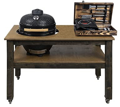 Arbor Garden Solutions Grill table, BBQ kitchen space for kamado Bono Minimo ceramic smoker (L-160cm W-90cm H-88cm) (Legs with wheels)