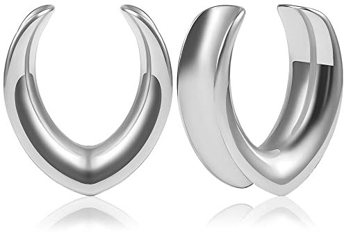 Vankula Ohr Flesh Tunnel Saddles Plug Minimalist Edelstahl für Gestreckte Expander Ohrpiercing 10mm(00G) Silber