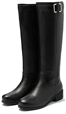 MAAARI Damen Hohe Stiefel Winter Schuhe mit Flache Gürtel Schnalle Langschaft Overknee Stiefel Reißverschluss Kniehohe Stiefel,Schwarz,46 EU