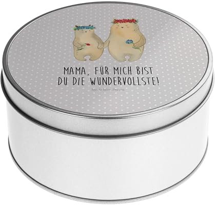 Mr. & Mrs. Panda Blechdose rund Bären mit Blumenkranz - Geschenk, Kinder, Lunchbox, Keksdose, Mama, Geschenkkiste, Vorratsdosen mit Deckel, Familie,