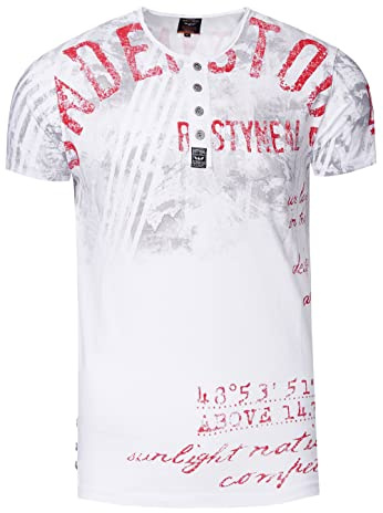 T-Shirt Rundhals mit Knopfleiste Printed Regular Fit 100% Cotton Herren Kurzarm-Shirt 270