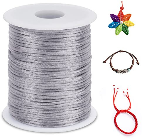 LEREATI Nylonschnur 1.5mm x 100m Nylonfaden Nylon Perlenschnur Satinkordel, Makramee Schnur Nylonschnur für Armbänder Perlen Auffädeln Halskette Schmuckherstellung DIY Handwerk (Grau)