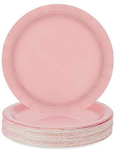 PARTY GO 50 Pcs 9 Paper Plates for Dinner and Dessert, Disposable Plates Party Supplies Pack for Graduation Holiday Wedding Birthday Party Baby Shower Decorations, Pink