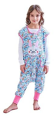 SOIBEEN Kinder Sommer Schlafsack mit Füßen 1.0 Tog Unisex Tragbare Decke 100% Baumwollsack mit Beinen für Mädchen 5-6 Jahre groß 120cm