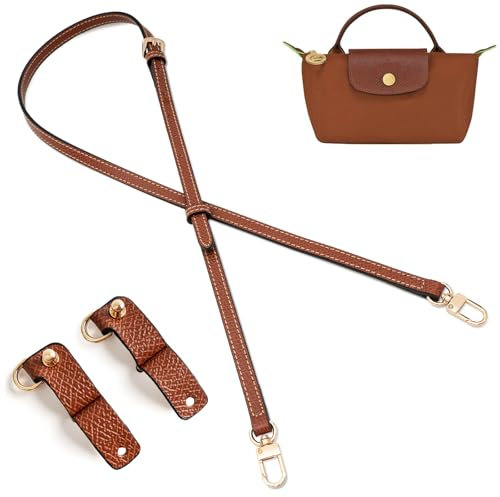 Handtasche Riemen Ersatz, Leder Handtasche Crossbody Schulterriemen verstellbar für Longchamp Tasche Frauen (Braun Gold)