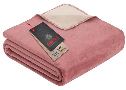 Ibena Dublin Decke 150x200 cm - Baumwollmix kuschelig, warm & waschbar, Wendedecke Beere Natur