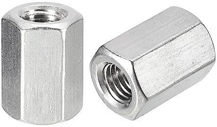 sourcing map M10 x 1,5 Pitch 25 mm Länge Kupplungsmuttern, 4 Stück 304 Edelstahl Metrische Sechskantstangenkupplungsmuttern