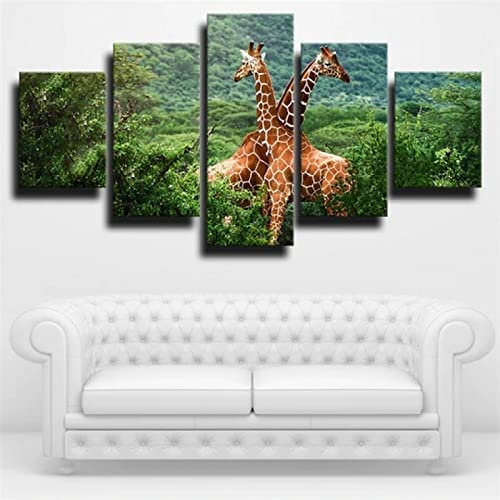 Bilder 5 Teilig Wanddekoration Leinwandbilder Kunstdrucke Leinwand Giraffen-Wildtiere 5 Teilig Kunstdruck Modern Wandbilder Fünf Creative Geschenk Kunstwerk Rahmenlos 100 X 50 Cm