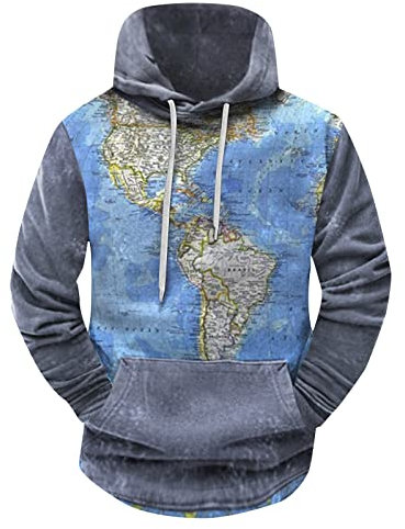 KONG JIMFAN Kapuzenpullover Herren Langarm Herren Pullover Bedrucktes Sweatshirt Für Graphic Drucken Pullover Decke Herren Hoodie Sweatshirt Für Männer Hoodie Hoodie Herren Oversize,Blau,M
