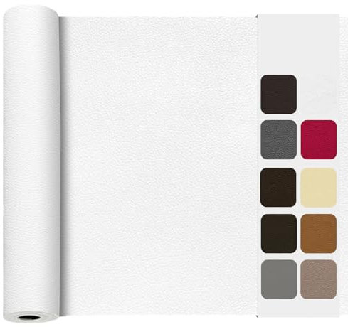 Kunstleder Selbstklebend Leder Reparatur Set, 60x120cm Lederflicken Selbstklebend, Leder Patch Selbstklebend, Kunstleder Reparaturset für Couch, Bürostuhl, Kopfteile, Möbel, Sofas, Jacken(Weiß)