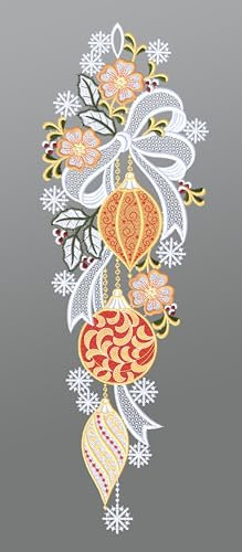 Plauener Spitze Fensterbild Weihnachtsbaumkugeln mit Schleife (Bx H) 15cm * 49cm Mehrfarbig Fensterdekoration Fensterschmuck