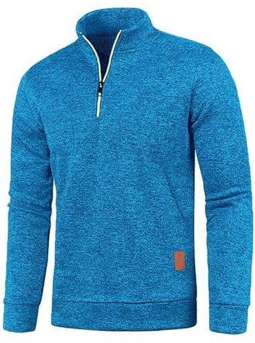 Half Zip Pullover Herren Ohne Kapuze Männer für Solid Arbeitspullover Oversize Winter Sport Arbeitspullover Sweater Men (DE/NL/SE/PL, Alphanumerisch, L, Regular, Regular, Blau)