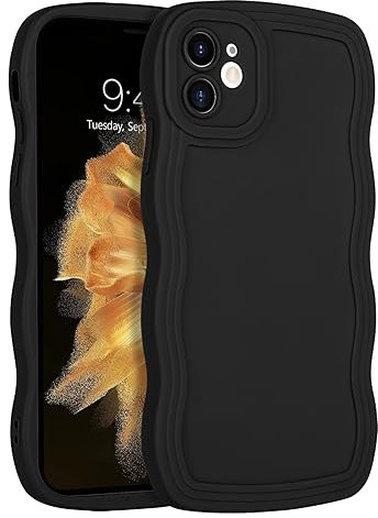 DOMAVER Case for iPhone 12 Case with Cute Curly Wave 6.1 inch, TPU Silicone Slim Fit Shockproof Phone Case for Girls Women Men, Full Body Protective iPhone 12 Cover, Black