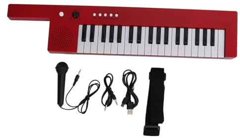 Teclado Musical para Media, Estéreo Polifonía de 32 Tonos 37 Teclas Teclado, 4 Sonidos Digital Keyboard con Micrófono para Principiantes Hija Hijo Nieto (Rojo)