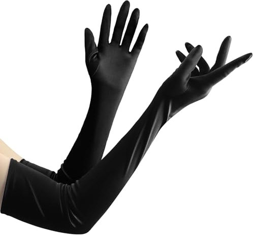 Schwarze Handschuhe Kostüm,Handschuhe Lang Schwarz,Satin Handschuhe,Black Gloves Costume,Elegant Damen,Halloween Long Gloves,1920er Jahre Fancy Dress Handschuhe,Opernhandschuhe Abendhandschuhe
