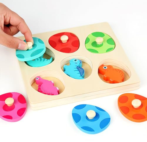 Holzspielzeug ab 1 Jahr, Geschenke für Einjährige Kinder Holzpuzzle 1 Jahr, Montessori Spielzeug ab 1 Jahr Junge Holzpuzzle ab 1 Jahr, Ostergeschenk 1 Jahr Mädchen Sortierspiel ab 1 Jahr (Dino & Eier)