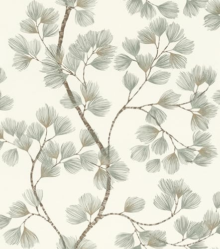 Rasch Tapeten 866902 - Vliestapete mit Zweigen mit Fantasieblüten in Weiß, Grün und Braun aus der Kollektion Symphony - 10,05 m x 0,53 m (LxB)