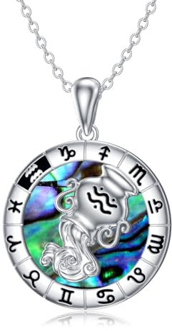 Collana Segno Zodiacale Acquario, Collana con ciondolo in conchiglia di abalone con oroscopo in argento sterling 925, Astrologia Costellazione Compleanno Gioielli Regali per Donne Ragazze