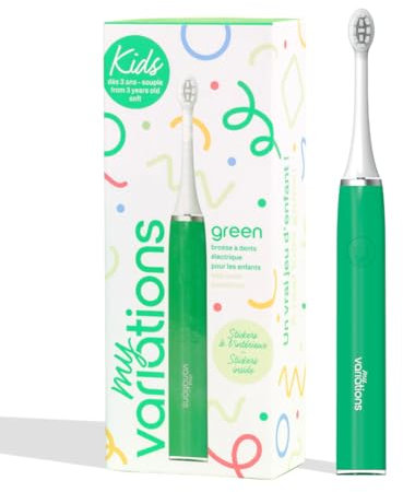 My Variations ® - Brosse à Dents Électrique Enfant - Technologie Sonique - 1 Mois d'Autonomie - Rechargeable - Recommandée par les Dentistes - 2 Modes - Minuteur 2 Min Intégré - 3 à 12 ans - Verte