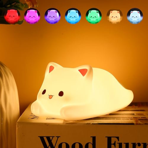 ZKLiLi Night Light for Kids, 16 Colors Cat Lamp Cute Lamp, Dimmable Baby Night Lights for Nursery,Silicone Rechargeable Nightlight for Kids Room, Kawaii Room Decor Cat Decor,Cute Gifts for Girls