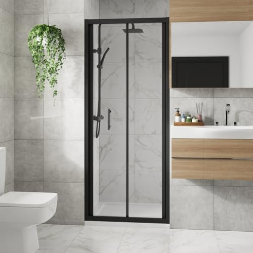 Blümme 700mm Bathroom Bi- Fold Door Shower Enclosures Matte Black Framed 6mm Glass Space Saving Shower Door