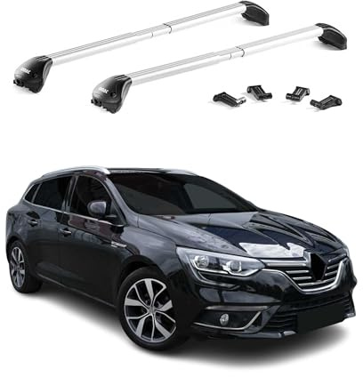 OMAC Barres de Toit transversales certifiées TÜV pour Renault Megane IV Grandtour 2016-2022 – Verrouillables (4 antivols) – Charge Max 100 kg – Fixation Durable Argent