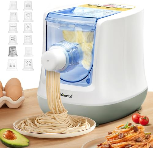 CGOLDENWALL Automatic Pasta Maker Machine Electric, Digital Control with 12 Shape Discs for Homemade Noodles, Spaghetti, Fettucine and Penne, Up to 650g Flour, White, 260w (110V, US Plug)