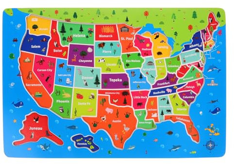Educational Wooden Usa Map Jigsaw Puzzle for Kids Age 4-8 | Interactive Geography Learning Toy | Engaging Multicolor Design for Family Fun and Bonding