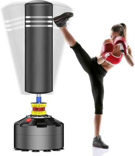 Moziel Sac de Frappe sur Pied Debout pour Adulte 175 cm Sac de Boxe Autoportant avec 12 Ventouses(Noir)