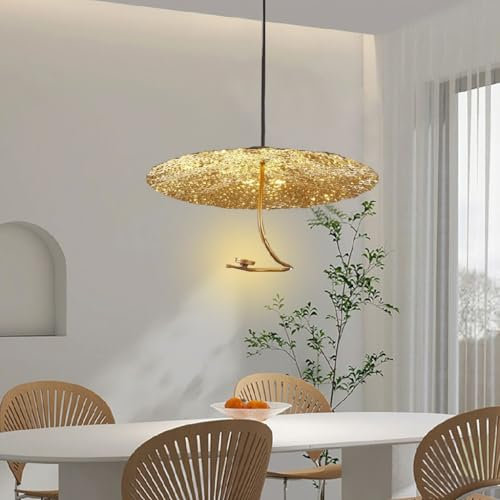 Pendelleuchte Lotosblatt Pendellampe Hut Esstischlampe LED Hängelampe Höhenverstellbare Goldener Hängeleuchte Bar Schlafzimmer Wohnzimmer Büro Hotel Lobby Küchen schwarz warmes Licht Kronleuchter(25cm