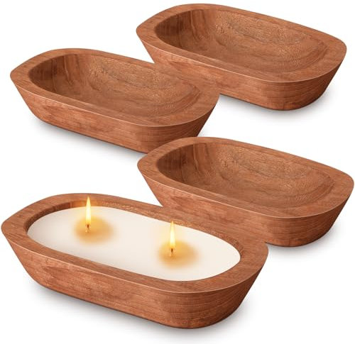 FoldTier 4 Pcs Wooden Dough Bowl 10'' X 6'' X 2'' Wood Decorative Rustic Wooden Bowls Table Centerpiece for Candle Making Key Living Room Home Dining Room Kitchen Decoration (Brown)