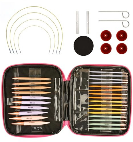 13 Paar Stricknadeln Set, Aluminium Auswechselbare Rundstricknadeln Set mit ergonomischen Griffen 2,75-10 mm, Abnehmbare Kreisförmige Austauschbare Stricknadeln für handgefertigtes DIY-Stricken